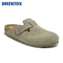 BIRKENSTOCK勃肯德国进口新品男女款牛皮绒面革Boston包头拖鞋 卡其绿窄版1025844 37