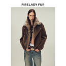 付智恩 自由旅人 可拆卸双色毛领90鹅绒内胆植绒牛仔派克服冬 栗棕 小湖羊毛领+90鹅绒内胆 M