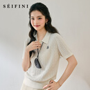 诗凡黎（'SEIFINI）诗凡黎莱赛尔针织衫25夏新款设计感薄款圆领短袖开衫女 本白色 polo领 M