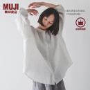 无印良品（MUJI）女式 汉麻水洗七分袖罩衫女士衬衫衬衣内搭女装夏季上衣BC2N4A5S 浅灰色条纹 M (160/84A)
