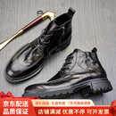 GUYNVD马丁靴男皮靴真皮高帮拉链短靴马丁靴厚底商务工装靴男休闲靴子 黑色 单层 38