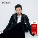 edition皮衣外套女春新款美式复古棒球领黑色羊皮真皮夹克 黑色 XS/155