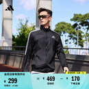 adidas简约三条纹跑步运动立领夹克外套男装春季阿迪达斯官方   黑色/白（选大一码)   L