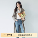 伊芙丽【经典延续】薄荷曼波老钱风结构感双排扣长款风衣外套女新款 珍珠灰 S 80-120斤