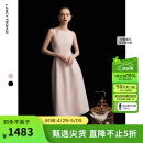 朗姿2025夏季新款优雅一字领无袖连衣裙女高端法式修身收腰裙子 淡粉色 M