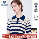 Navigare意大利小帆船女士POLO领短袖条纹针织衫2324524511 蓝/白 M 