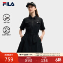 FILA 斐乐官方女装梭织工装连衣裙2025夏季新款时尚凉感防晒收腰裙子 正黑色-BK L 170/88A/L