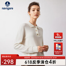Navigare意大利小帆船毛衣女春季纯绵羊毛时尚保暖打底衫女休闲通勤针织衫 科技白 XL