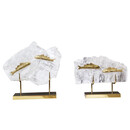 现代客厅玄关摆设黄铜金鱼天然石水晶摆件新中式样板房间软装饰品 双鱼款-大号 30*10*31cm