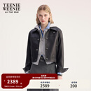 Teenie Weenie小熊女装皮衣2025秋季新款简约气质时髦短款翻领外套 黑色 S