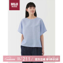 无印良品（MUJI）女式 汉麻 棉 短袖罩衫短袖t恤 蓝色条纹  M 