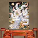 九尾狐娘娘画像卷轴挂画金狐东北出马堂口供奉女狐真身像背景装饰 金莲九尾狐 C 宽100厘米高135厘米