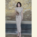 ONEDEW夏季新中式国风改良旗袍漂亮气质名媛高级感端庄大气收腰连衣裙子 杏色旗袍裙[2025夏季今年流行爆 L [115-130斤]