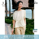 玖姿·安娜蔻法式度假风肌理感宽松落肩短袖上衣女2025夏季新款 杏色 M