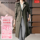 Ehangy奢侈高档品牌长款风衣女2025春秋新款设计感西装领收腰大衣外套 军绿色 L