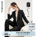 尚都比拉职业通勤西装套装女春秋正装西服外套裤子面试两件套 黑色 L