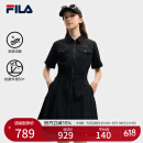 FILA 斐乐官方女装梭织工装连衣裙2025夏季新款时尚凉感防晒收腰裙子 正黑色-BK L 170/88A/L