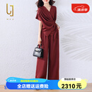 OLJ轻奢品牌套装女2025年夏季新款时尚洋气休闲醋酸上衣裤子两件套 酒红色 L (建议100-118斤)