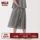 无印良品（MUJI）女式 强捻 抽褶裙 长半身裙女裙子女装25年夏季BE1VEC5S 黑色格纹 S （155/62A）