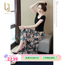 OLJ轻奢品牌套装女2025年夏季新款气质显瘦减龄时尚上衣裤子两件套 绿色花 M