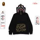 BAPE男装25年春夏迷彩拼接鲨鱼连帽卫衣外套开衫007151O 黑色BKX L 均码