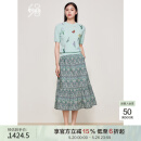 鄂尔多斯1980抗静电 秋冬圆领嵌花针织羊绒短袖女T恤上衣 浅水绿 L 165/88A