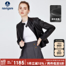 Navigare意大利小帆船女士短装单皮衣立领机车风修身外套2336703509 M 