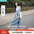 茵曼【商场同款】丁达尔渐变款女装圆领针织衫2025年夏季新款短袖上衣 蓝白条 M