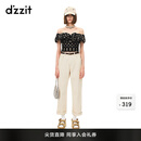 DZZIT地素衬衫春夏法式复古一字肩波点图案小上衣女3H2D3014A 黑色 XS