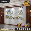 奥洛勋抖音同款《新千里江山图》高端新中式沙发背景墙布独绣壁布刺绣 冰川灰小号2.6*2.9高 刺绣1.9*1.