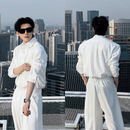 罗蒙春夏高级感潮牌套装设计师款简约衬衫休闲宽松衬衣长裤痞帅原创潮 白色套装 M 90-130斤