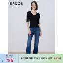 ERDOS 春夏波浪边设计V领半袖女桑蚕丝抽条针织衫 黑 M 160/84A