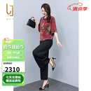 OLJ高档品牌套装女2025年夏季新款时尚气质复古优雅上衣裤子两件套 红色 L 106-115斤