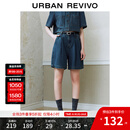 UR2025夏季新款女装休闲复古水洗压褶牛仔短裤UYU850039 蓝色 27