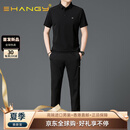 Ehangy国际奢侈品牌2025年男士运动休闲短袖长裤套装夏季新款冰丝爽滑宽 黑色 3XL
