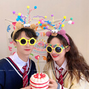 加恩倍可爱生日发箍女搞怪快乐头饰夸张扭扭棒卡通拍照道具头箍帽子 玫红搞怪发箍【升级款】