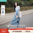茵曼【商场同款】丁达尔渐变款女装圆领针织衫2025年夏季新款短袖上衣 蓝白条 M