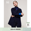 鄂尔多斯1980秋冬纯羊绒POLO领简约时尚中长款女大衣外套 中世纪蓝 M 160/84A