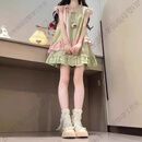 GUYN女童套装夏季2025新款儿童洋气上衣夏装女孩夏日多巴胺短裙两件套 抹茶绿套装 120 cm