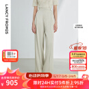 朗姿【三醋酸Basic衣橱】王楚然同款复古阔腿裤夏新款休闲裤 香槟米色 M
