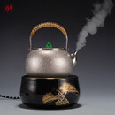 山本堂银壶细工坊日本纯银烧水壶 手工一张银口打出纯银茶壶 翠玉摘银壶(赠金松电陶炉)