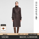歌力思（ELLASSAY）秋季新款都市摩登复古风翻领长款皮衣女EWF353X00700 深棕色 S