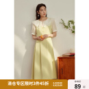 独束大码女装【双色可选】法式茶歇娃娃领连衣裙女夏装微胖mm裙子 柠檬黄 M