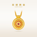 老铺黄金古法手工足金项链 · 玫瑰花窗（1号）宝石吊坠（金链款） 中号肖邦链款金重约15.0g