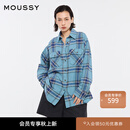 moussy 【赵昭仪同款】女装新品美式格纹LOGO衬衫028IS430-3091 110蓝色 均码