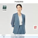 娜尔思（NAERSI）【醋酸】时尚简约七分袖西装女2025夏季新款短外套 淡蓝色 L