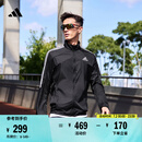 adidas简约三条纹跑步运动立领夹克外套男装春季阿迪达斯官方   黑色/白（选大一码)   L