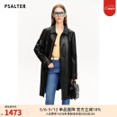 诗篇（PSALTER）专选2024秋新款翻领撞色镶条中长款复古羊皮大衣皮衣 黑色 40