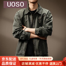 UOSO高端美式猎装高密高支夹克男秋季宽松潮牌复古翻领水洗休闲外套男 军绿色 XL 适合140-160斤