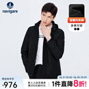 Navigare意大利小帆船男士棉服秋冬季可拆卸连帽外套夹棉保暖通勤夹克衫 黑 L 码
